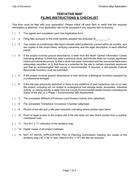 First page of the Tentative Map Application