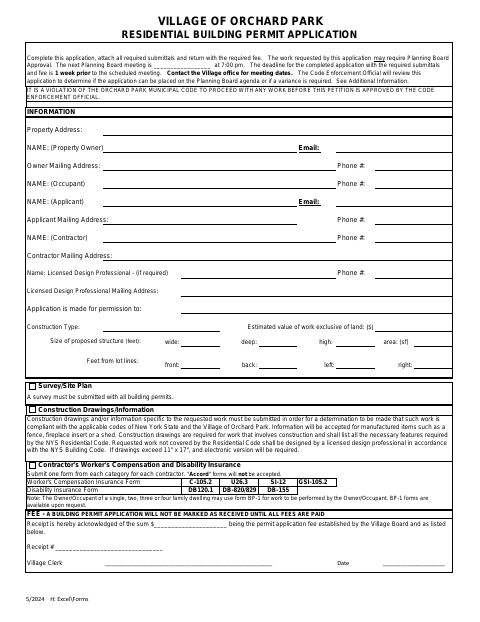 First page of the Residential Building Permit Application