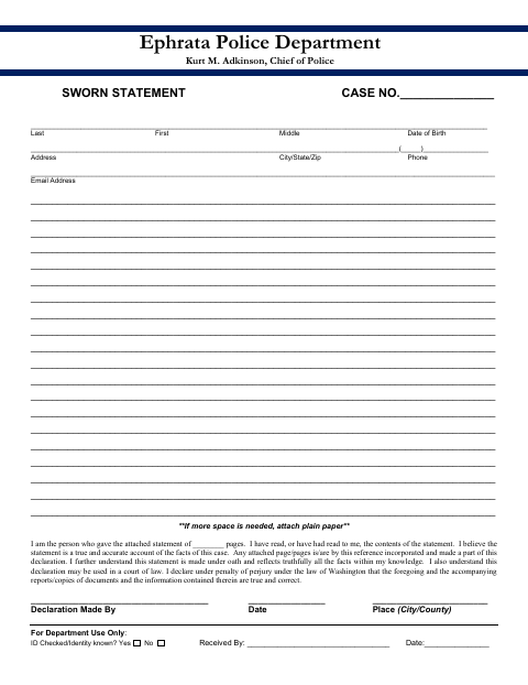 First page of the Sworn Statement