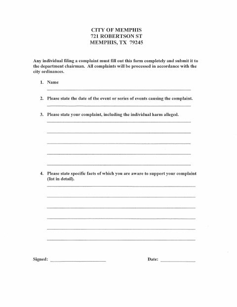 First page of the Complaint Form