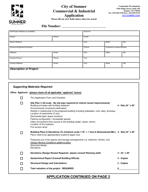 First page of the Commercial & Industrial Application