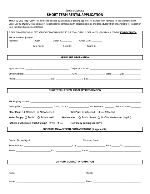 First page of the Short-Term Rental Application