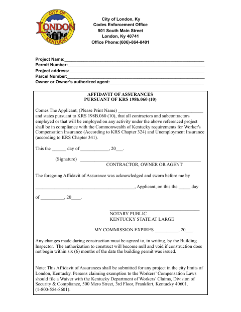 First page of the Affidavit of Assurances