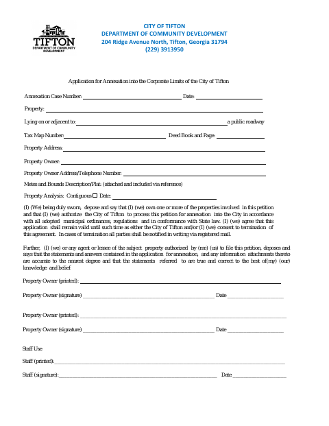 First page of the Annexation Application