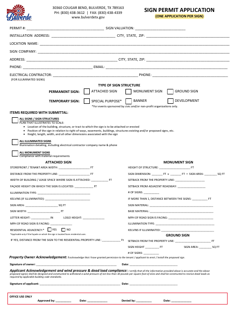 First page of the Sign Permit Application