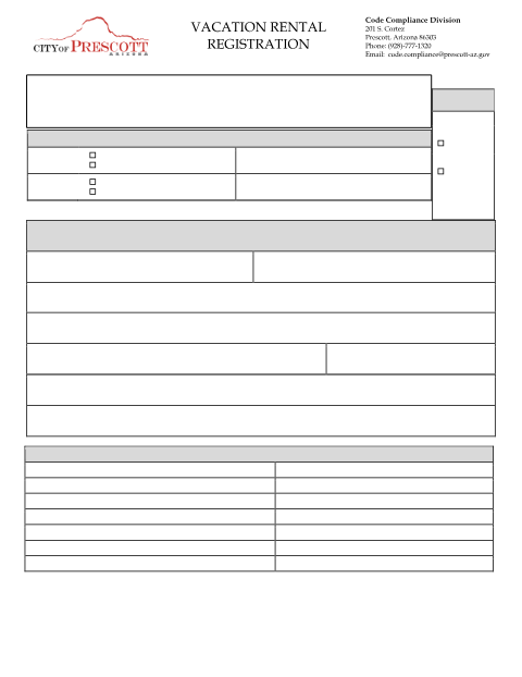 First page of the Vacation Rental Registration Form