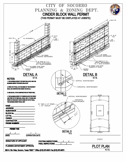 First page of the Cinder Block Wall Permit