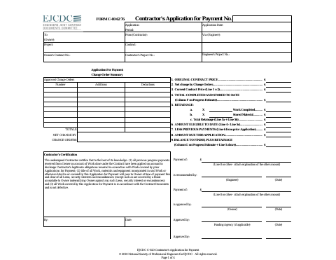 First page of the Contractor's Application for Payment