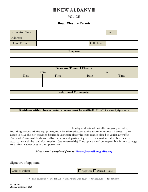 First page of the Road Closure Permit Request