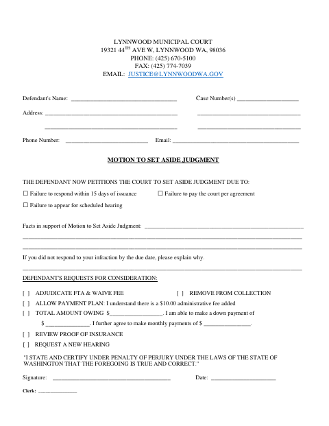 First page of the Motion to Set Aside Judgment