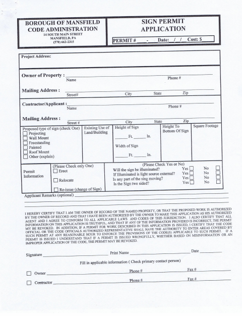 First page of the Sign Permit Application