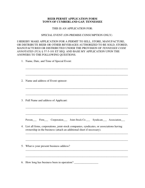 First page of the Special Event Beer Permit Application