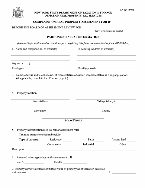 First page of the Complaint on Real Property Assessment