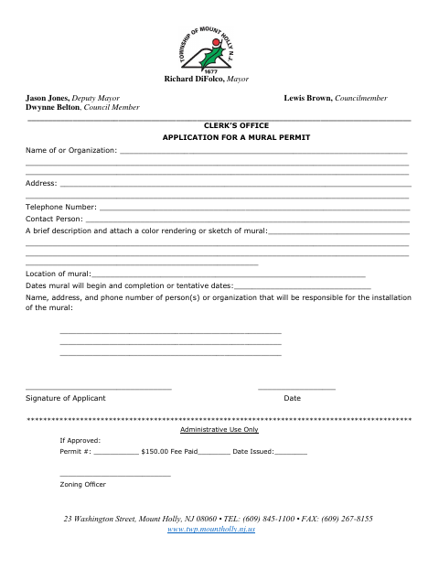 First page of the Application for a Mural Permit