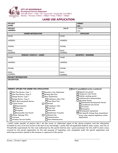 First page of the Land Use Application