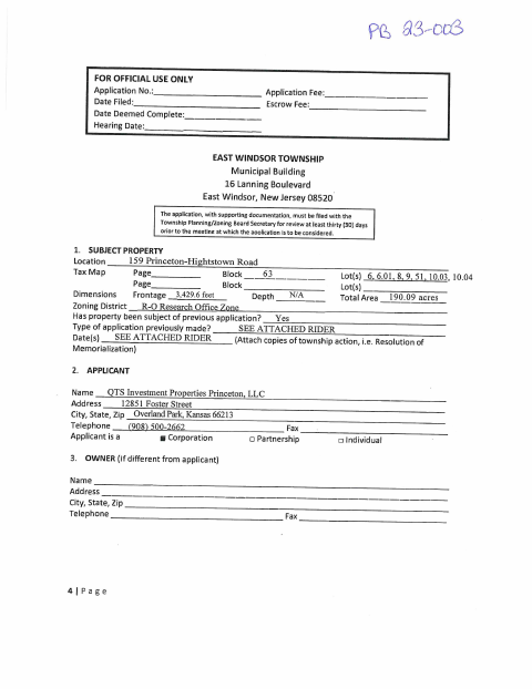 First page of the Planning and Zoning Board Application