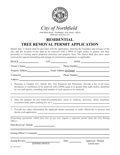 First page of the Residential Tree Removal Permit Application