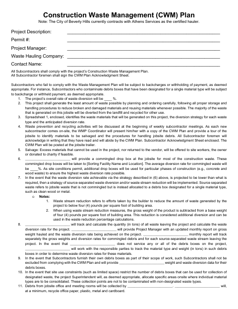 First page of the Construction Waste Management (CWM) Plan