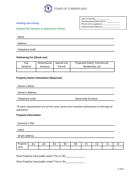 First page of the Petition for Variance or Special Use Permit