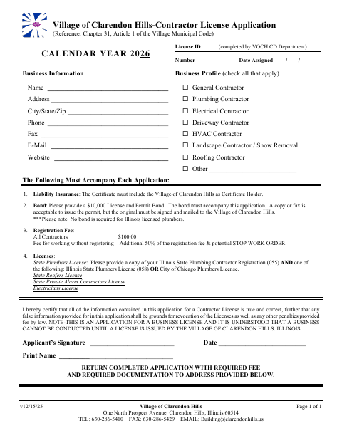 First page of the Contractor License Application