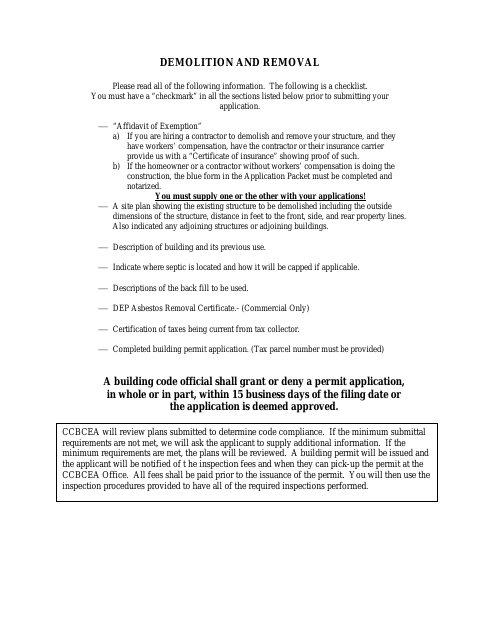 First page of the Demolition and Removal