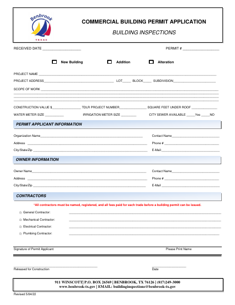 First page of the Commercial Building Permit Application