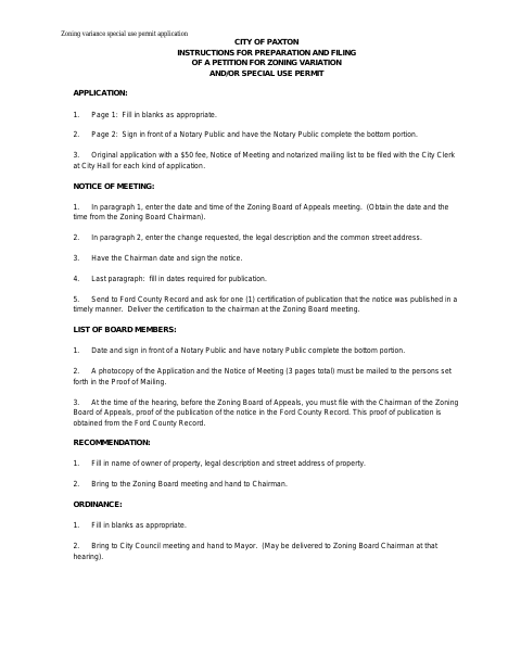 First page of the Zoning Variance and Special Use Permit Application