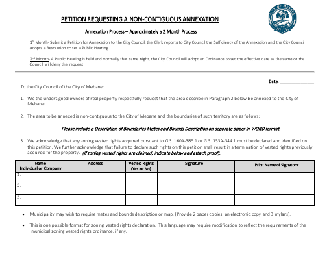 First page of the Petition Requesting a Non-Contiguous Annexation