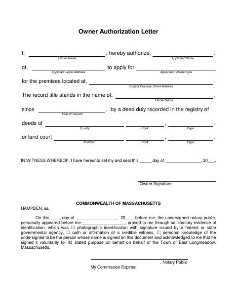 First page of the Owner Authorization Letter