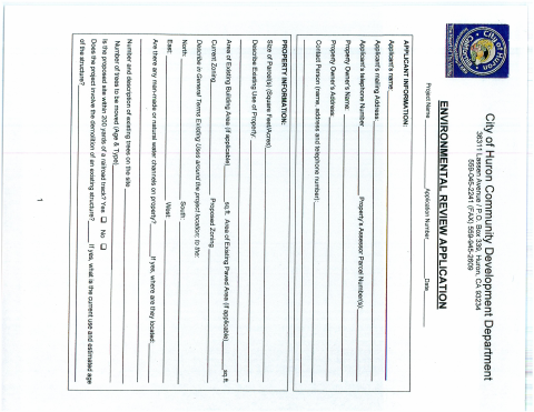 First page of the Environmental Review Application