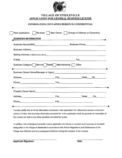 First page of the General Business License Application