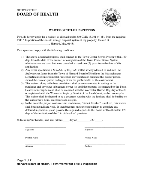 First page of the Waiver of Title 5 Inspection