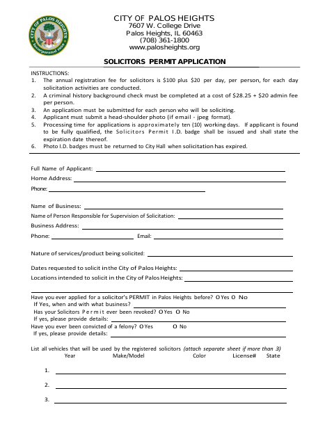 First page of the Solicitors Permit Application