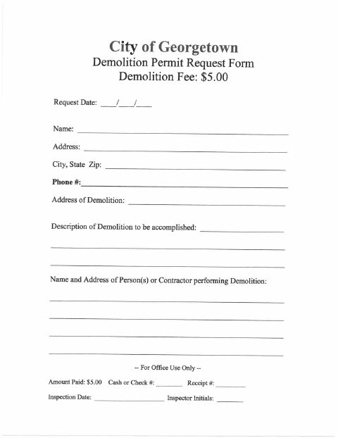 First page of the Demolition Permit Request Form