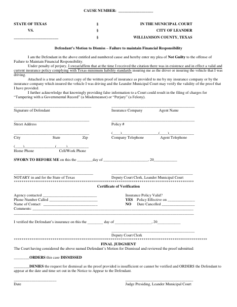 First page of the Insurance Dismissal Request