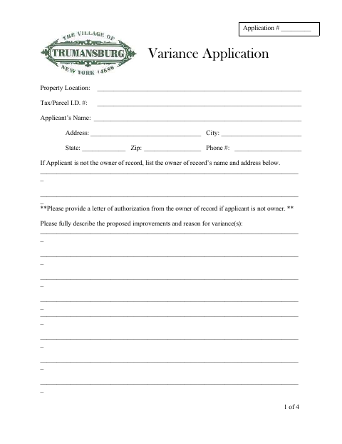 First page of the Variance Application