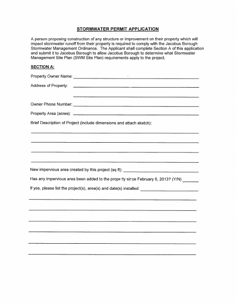 First page of the Stormwater Permit Application – Commercial
