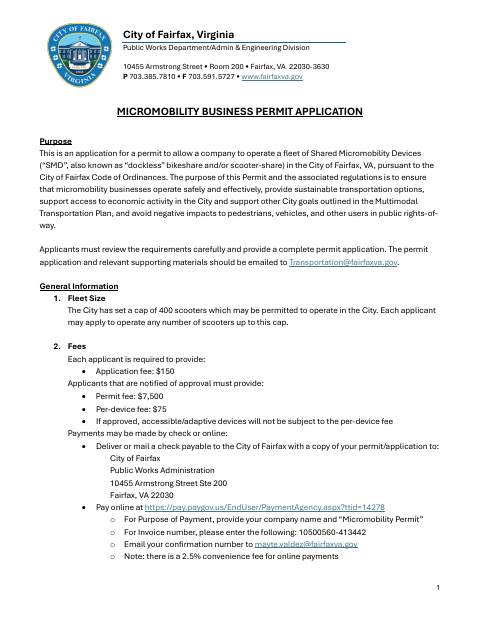 First page of the Micromobility Business Permit Application