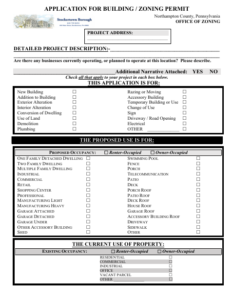 First page of the Building and Zoning Permit Application