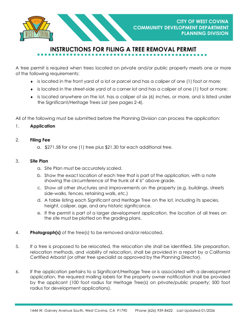 First page of the Tree Removal Permit (TP) Application