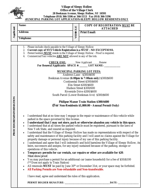 First page of the Municipal Parking Lot Application