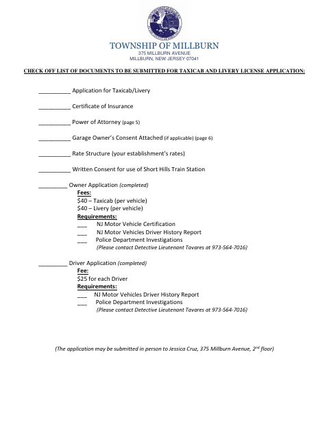 First page of the Taxicab/Livery Owner’s License Application