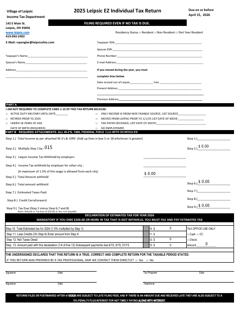 First page of the EZ Individual Tax Return