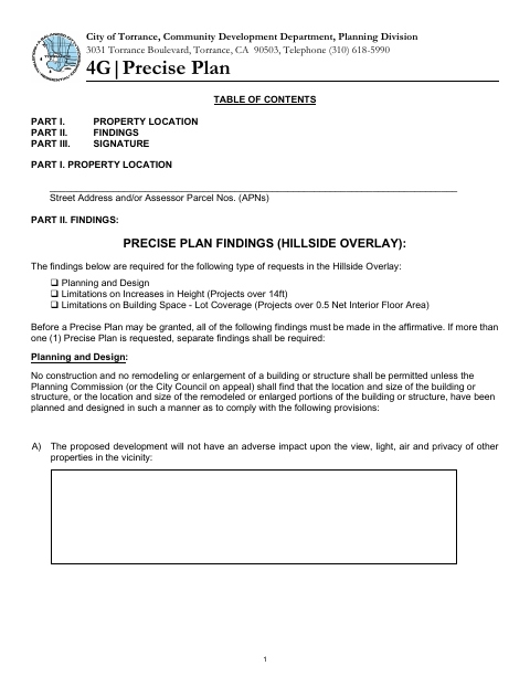 First page of the Precise Plan