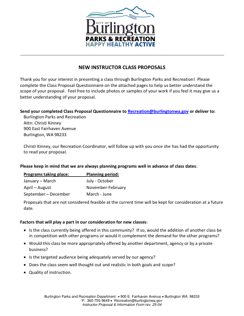 First page of the Instructor Proposal & Information Form