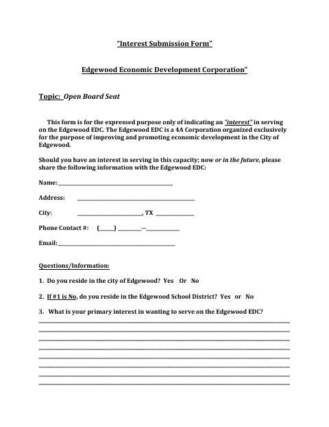 First page of the Interest Submission Form