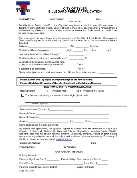First page of the Billboard Permit Application