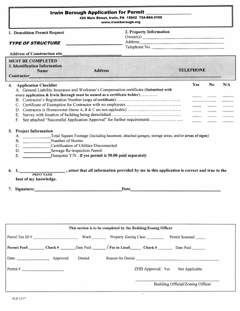 First page of the Demolition Application