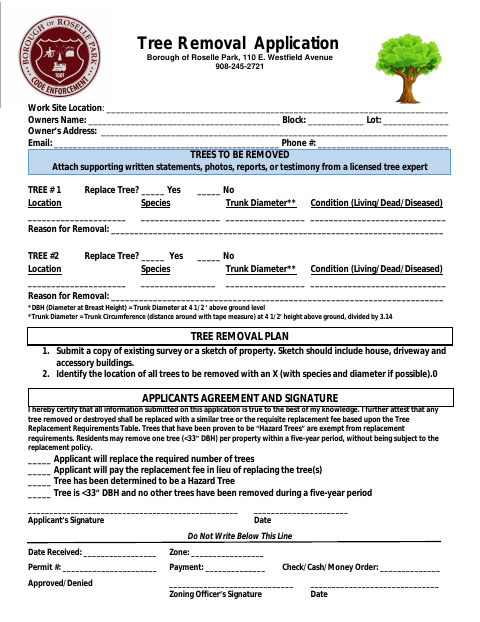 First page of the Tree Removal Application