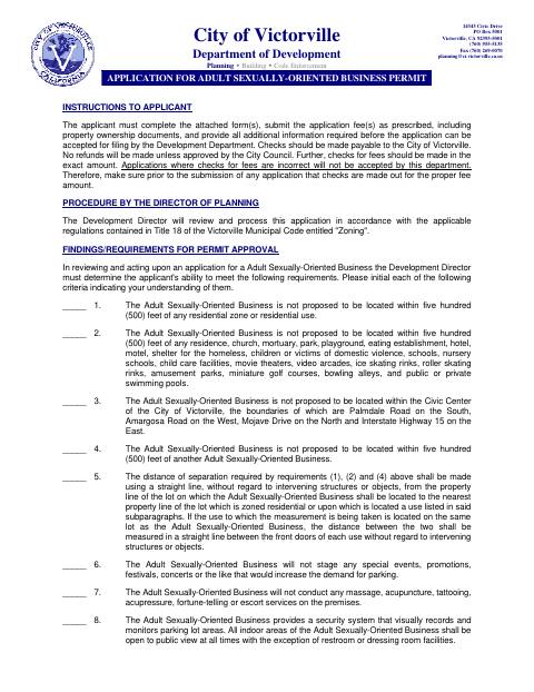 First page of the Adult Sexually-Oriented Business Permit Application